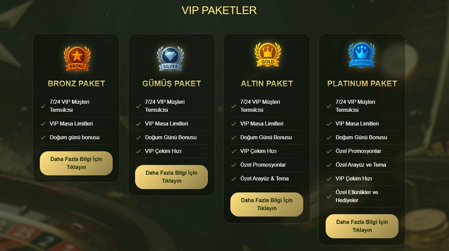 VIP Kulübü: Bronz, Gümüş, Altın ve Platinum kademelerinin sunduğu ayrıcalıklar.